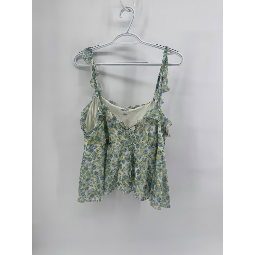 English countryside Green Blue Floral Ruffle Tie Front Cami Top XL New